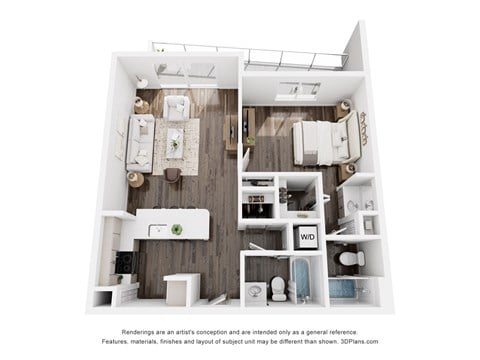 Floor plan for 1 bed, 1 bath, 694 sqft